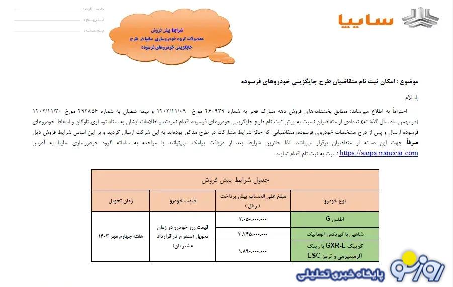 آغاز فروش ۳ خودرو سایپا از امروز ۱۹ خرداد +جدول قیمت